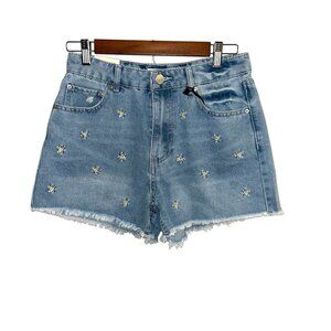 Banjara Blue High Rise Daisy Floral Embroidery Raw Hem Casual Shorts Size 7/27